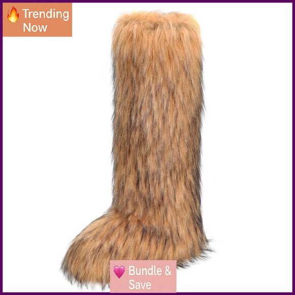 Women's Knee-High Fluffy Snow Boots Size 11 Insulated Slip Resistant Winter